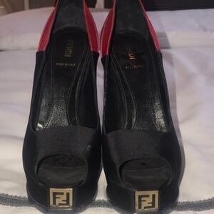 Fendi Women's Black, Pink And Red Peep-Toe Platform Heels
